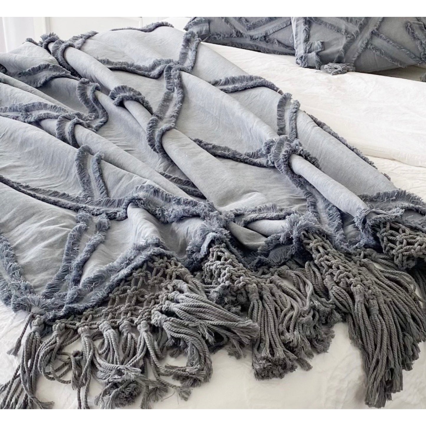 DIAMOND TUFTED THROW SET - Blue