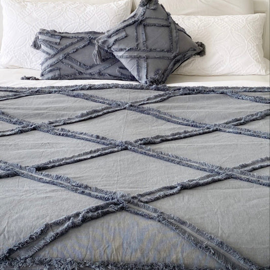 DIAMOND TUFTED THROW SET - Blue